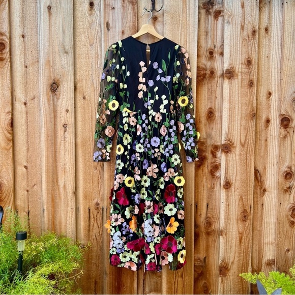 🌿 Black Multi-Color 3D Floral Embroidered LongSleeve Midi Dress 🌿 - Picture 9 of 11